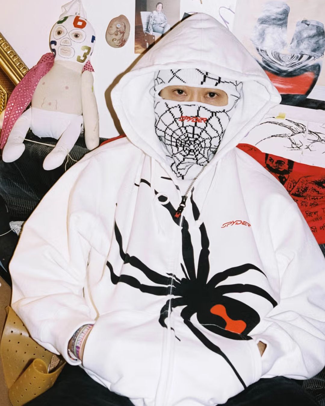 黒*愛様 Supreme パーカー M ホワイト/レッド 슈프림 x 스파이더 합작 발표